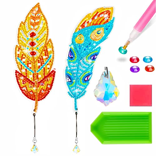 2 Stück 5D Diamond Painting Feather Lesezeichen,Kinder DIY Diamant Lesezeichen Mitleuchtender Anhänger,Geschenk für Frauen Mädchen Kinder,Weihnachts Geschenk,Geburtstags Geschenk für 6-7-9-10-12 Jahre von Sunwuun