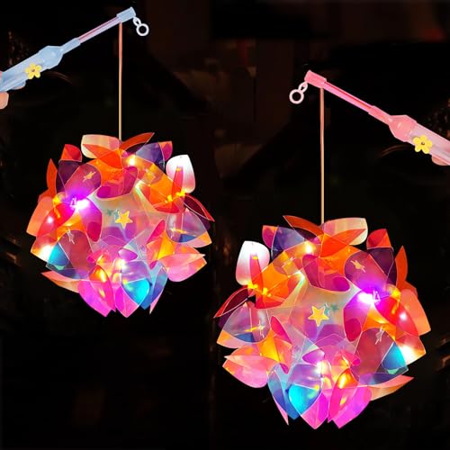 2 Stück Laterne Kinder,Laternen Bastelset für Kinder,Laterne Kinder mit Stab Led,Laterne Kinder mit Laternenstab,Laterne St Martin,Halloween, Weihnachten,Silvester (style 1) von Sunwuun