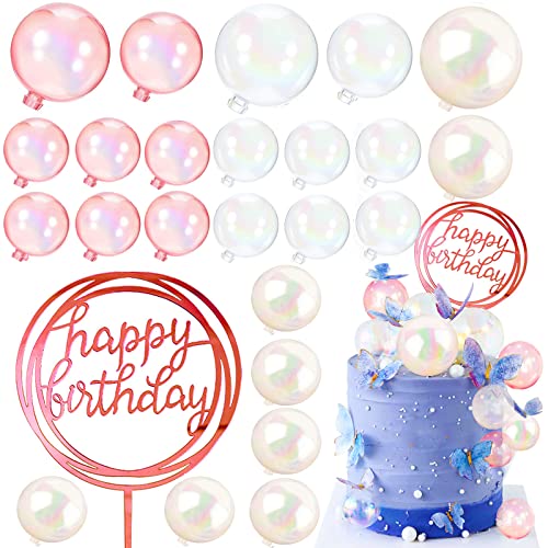 25 Stück Tortendeko Kugeln,Happy Birthday Tortendeko,Tortendeko Geburtstag Mädchen,Cake Topper Geburtstag,Cupcake Topper Bubble Bunte Ball,Kortendeko für Hochzeit Jahrestag Baby Dusche Party von Sunwuun