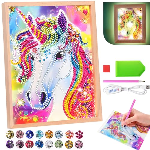 Einhorn Spielzeug Geschenke für 6 7 8 9 10 11 Jahre Mädchen, DlY 5D Diamond Painting Kinder Nacht Licht Kunst und Handwerk für Kinder im Alter von 5-12 für Mädchen Geburtstag Geschenke von Sunwuun