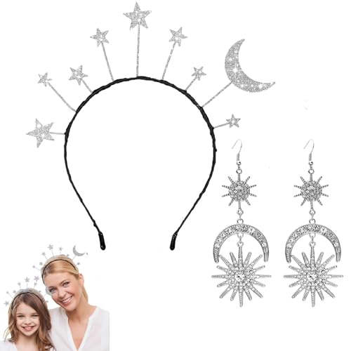 Faschingsfeier Haarreif Sterne Mond Sonne Silber, Weltall Kostüm Space Stirnband Geburtstagsfeier Haarband Glitzer Haarschmuck Für Karneval Halloween Cosplay Maskerade Geburtstag Kostümparty von Sunwuun