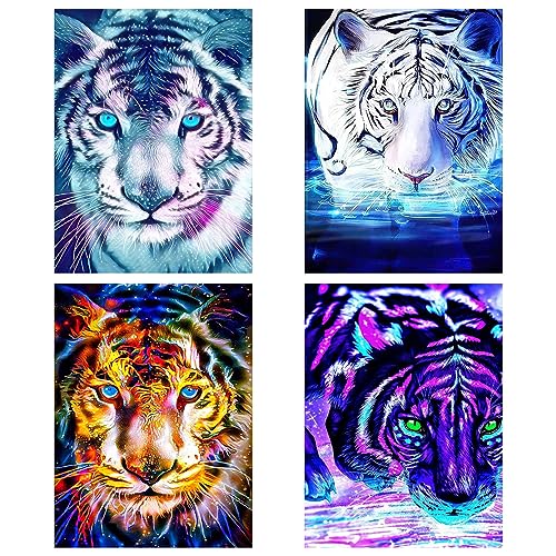 SupLetsico 4 Set Tiere Diamond Painting Erwachsene, Diamant Painting Bilder Tiger, Tiere DIY 5D Diamant Malerei Set Diamant Kunst Volle DIY Kristall Anfänger Art Set für House Wall Deko(30x40cm) von SupLetsico