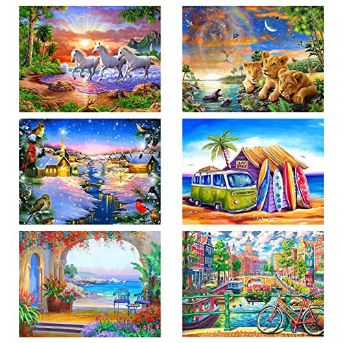 SupLetsico Diamond Painting, 6 Stück 5D Diamant Painting Bilder, Tiere Landschaft Diamant Malerei für Erwachsene Full Drill DIY Kristall Anfänger Art Set für House Wall Dekoration(40x30cm) von SupLetsico