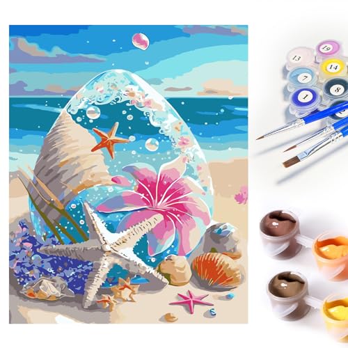 SupLetsico Malen Nach Zahlen Erwachsene, DIY Handgemalt Ölgemälde Kit, Strand Seestern Malen Nach Zahlen für Anfänger und Erwachsene Mit Pinseln Acrylfarbe, Geschenke und Wand Dekor (Ohne Rahme)… von SupLetsico