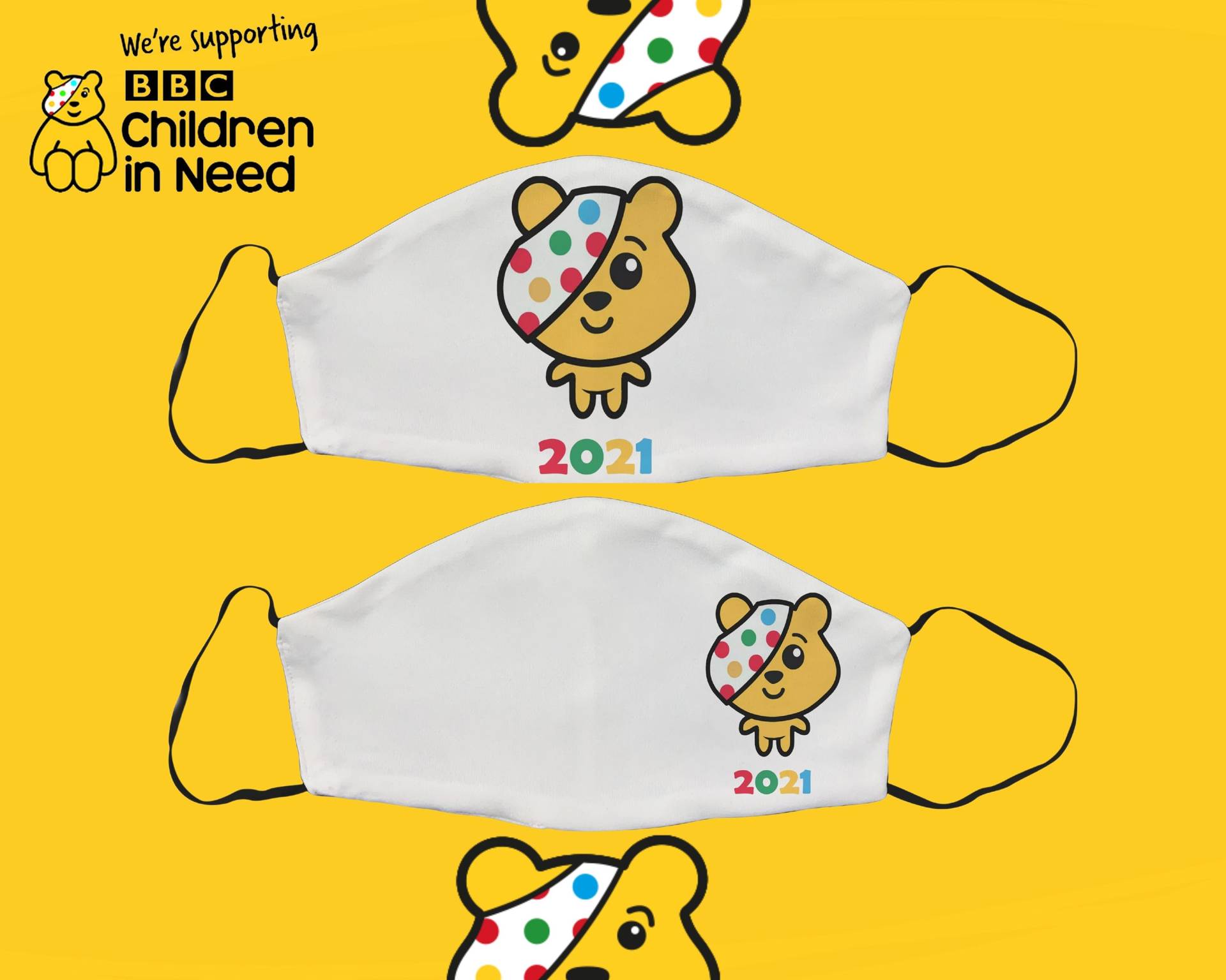 Pudsey 2021 Gesichtsmaske, Animierte Maske, Baumwolle, Lustige Charity Verstellbare Gesichtsbedeckung, Filtertasche, Geschenk Für Ihn von SupaCustom