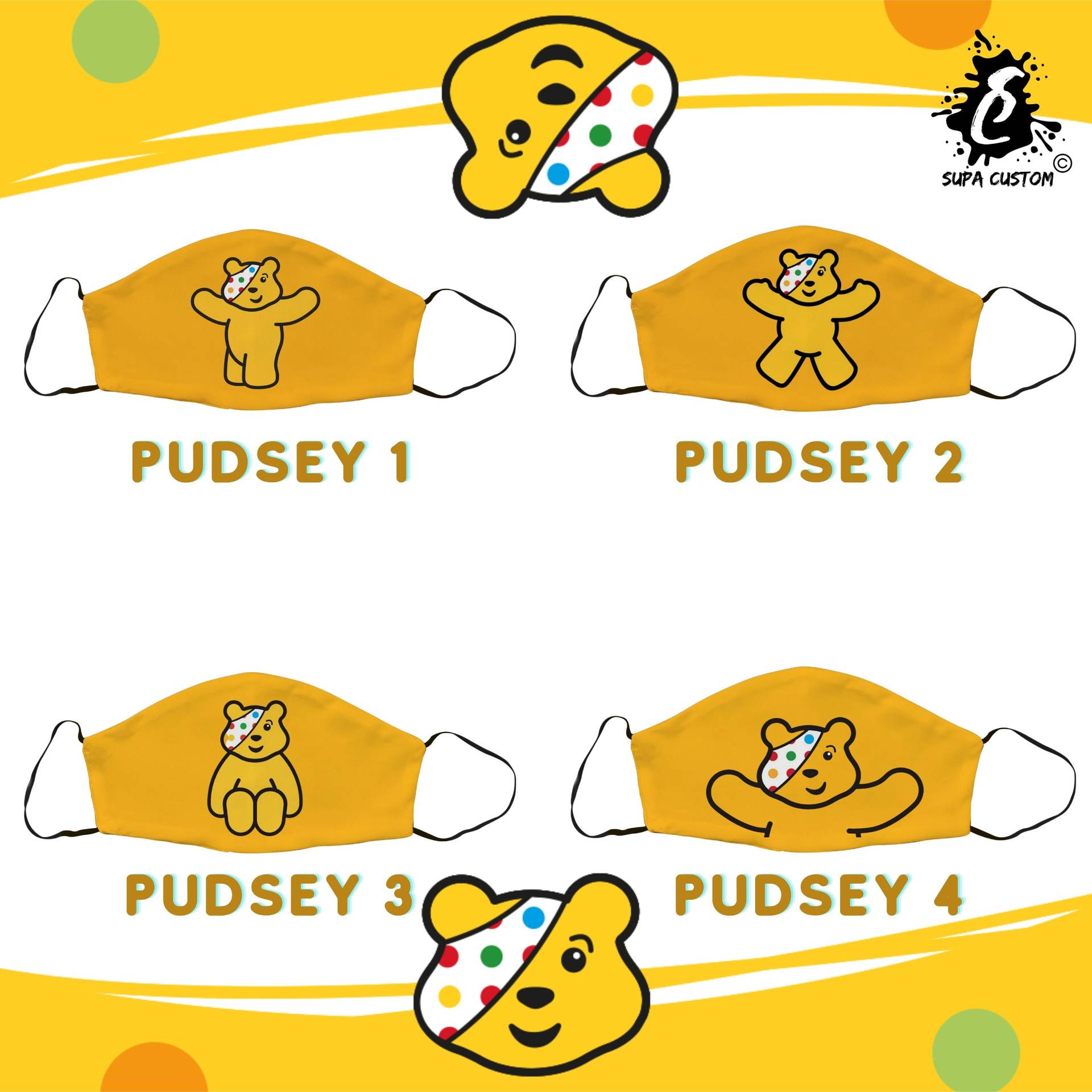 Pudsey Maske, Kinder in Not Gesichtsmaske, Baumwolle Charity Verstellbare Gesichtsbedeckung Mit Filtertasche, Erwachsene Gesichtsmaske Geschenk Uk von SupaCustom