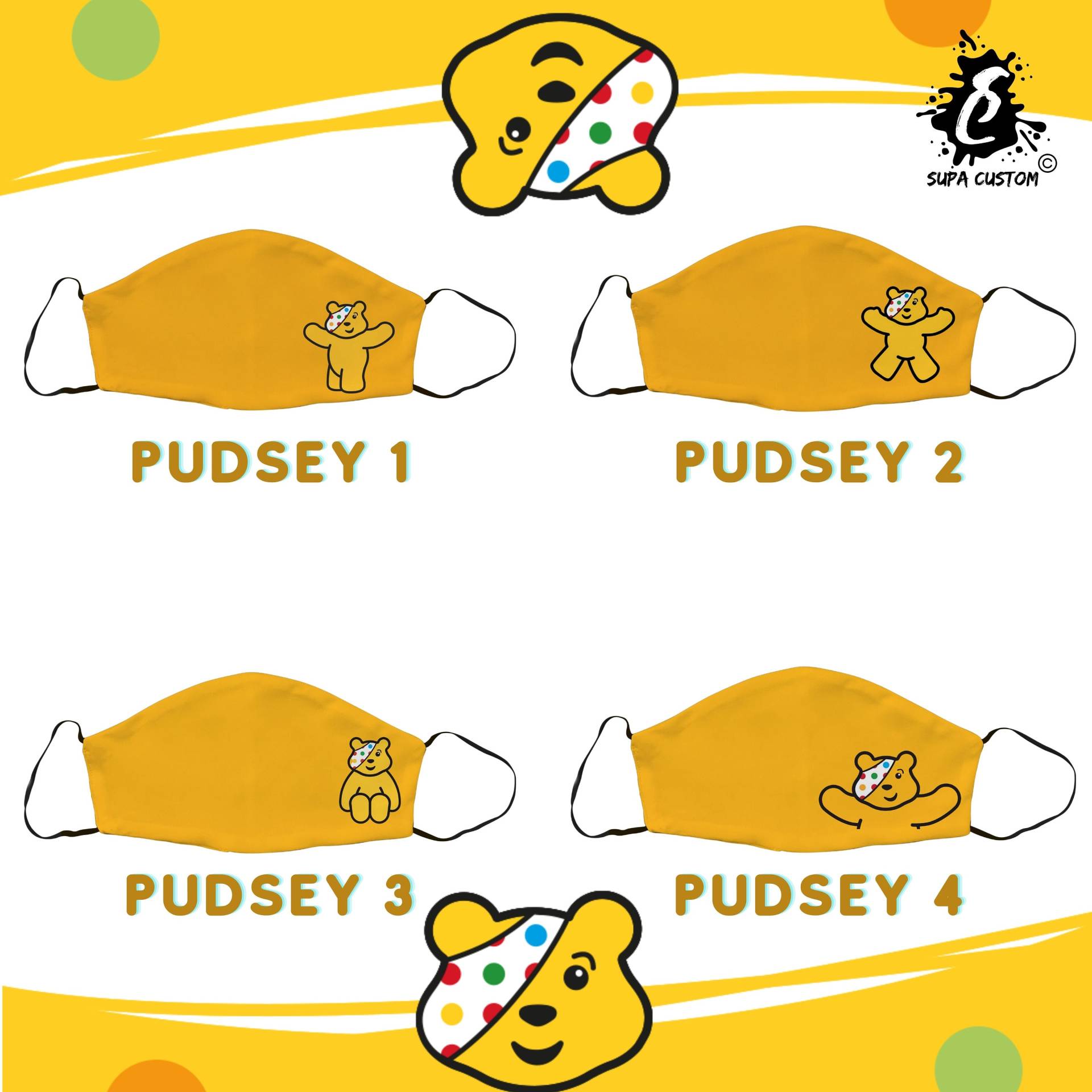 Pudsey Maske, Kinder in Not Gesichtsmaske, Baumwolle Charity Verstellbare Gesichtsbedeckung Mit Filtertasche, Erwachsene Gesichtsmaske Geschenk Uk von SupaCustom