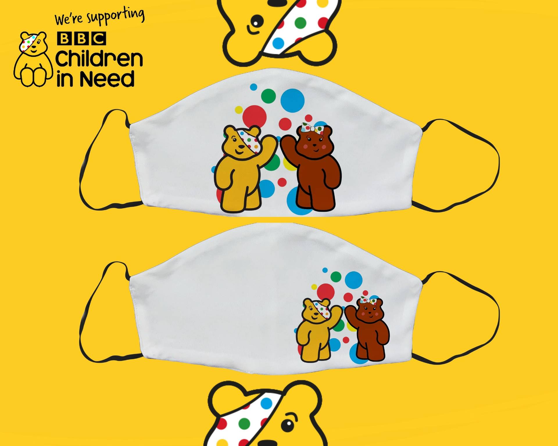 Pudsey Plüsch Maske, Kinder in Not, Baumwolle Gesichtsmaske, Charity, Verstellbare Gesichtsbedeckung Mit Filterfach, Erwachsene Geschenk Uk von SupaCustom