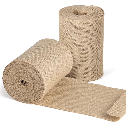 SUPAWAY 15 cm Breiter Sackleinenstoff Juteband Tischläufer Vintage Jutestoff 10m 2 Rolle Juteband für Pflanzen Winterschutz für Verschiedene Schreibtischgrößen,Tischdekoration für Gartenparty,Hochzeit von Supaway