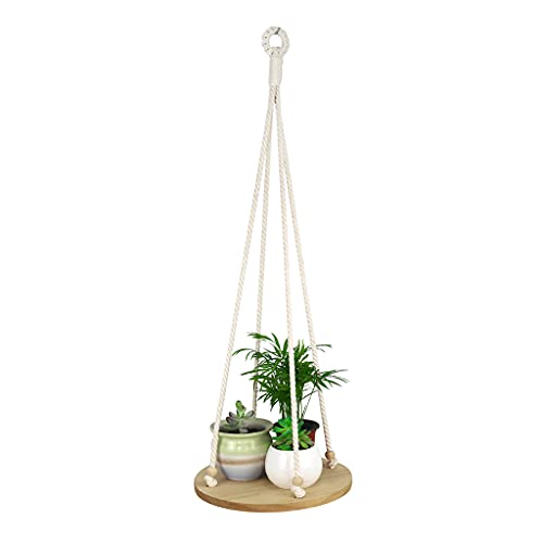 Supefriendly Makramee Pflanzenhänger mit Teller Tablett Quasten Holzperlen Hängender Pflanzkorb Baumwollseil Blumentopfhalter Ständer Indoor Outdoor Boho Heimdekoration von Supefriendly