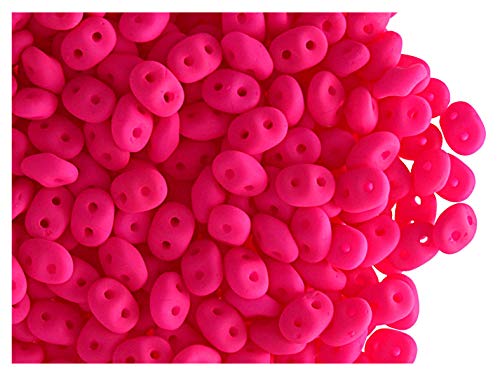 10gr Tschechische Glasperlen SuperDuo Zwei Löcher Größe: 2.5x5mm, Neon Matte Pink von SuperDuo Beads