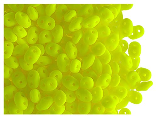 10gr Tschechische Glasperlen SuperDuo Zwei Löcher Größe: 2.5x5mm, Neon Matte Yellow von SuperDuo Beads