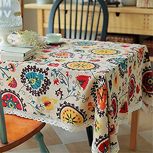 Superwinger Tischdecke Vintage mit Spitze Sonnenblumenmotiv aus Leinen bestickt rechteckig waschbar für Abendessen Picknick verschiedene Größen Leinen baumwolle multi 140x250cm (55x98 inch) von Superwinger