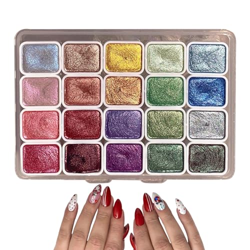 20 Colors Watercolor Painting Set |20 Colors Pearlescent Solid Watercolor Paint,Metallics Watercolor Paint Set,Portable Gouache Paint Set,Glitter Watercolour Solid Paint Box For Artists,Painting Lover von Suphyee