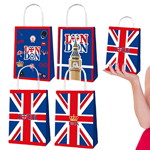 Suphyee Union Jack-Taschen - Vintage UK Flagge Papiertüten,12 Wiederverwendbare, tragbare Handtaschen zur Aufbewahrung, praktischer Einkaufssack für Partybevorzugungen von Suphyee