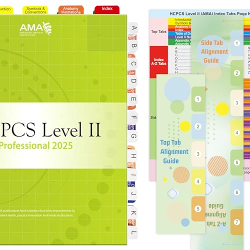 Buchregister für HCPCS 2025 Level II Professional Edition (AMA), farbcodiert und laminiert, 90 bedruckte Tabs mit Blanko, Ausrichtungsanleitung und Seitenzahlen, Blatt im Lieferumfang enthalten, von Supinsta