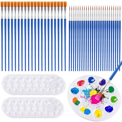 Supkiir 150-teiliges Pinsel-Paletten-Set, inklusive 100 Nylon-Malpinsel und 50 runde Kunststoff-Paletten für Acryl, Öl, Aquarell, Kunst, Farbe, Party-Malerei von Supkiir