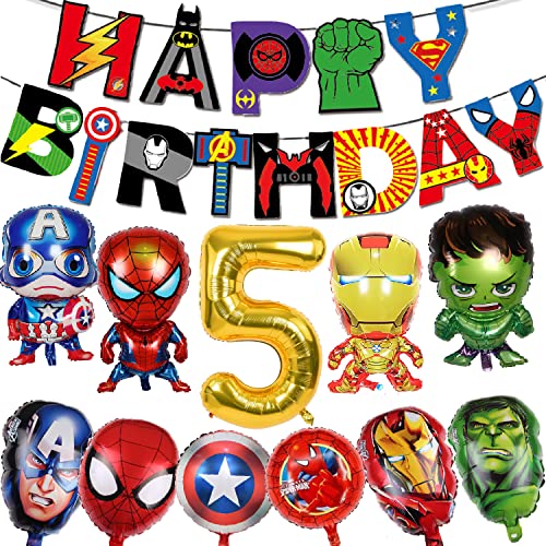 Superhelden Geburtstag Party Dekorationen Avenger Luftballon Supplies – Happy Birthday Banner Superhero Große Folienballons für Kinder Jungen, Mädchen Superhelden Themen Dekorationszubehör (5) von Supmehero