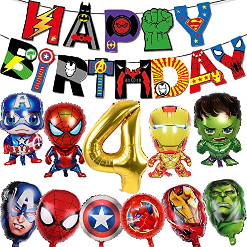 Superhelden Geburtstag Party Dekorationen Avenger Luftballons Supplies – Happy Birthday Banner Superhero Große Folienballons für Kinder Jungen, Mädchen Superhelden Themen Dekorationszubehör (4) von Supmehero