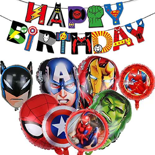 Superhelden Party Dekorationen Avenger Party Supplies – Happy Birthday Banner Superheld Große Folienballons Tortenaufsatz für Kinder Jungen, Mädchen Superhelden Themenparty Dekorationszubehör (D) von Supmehero