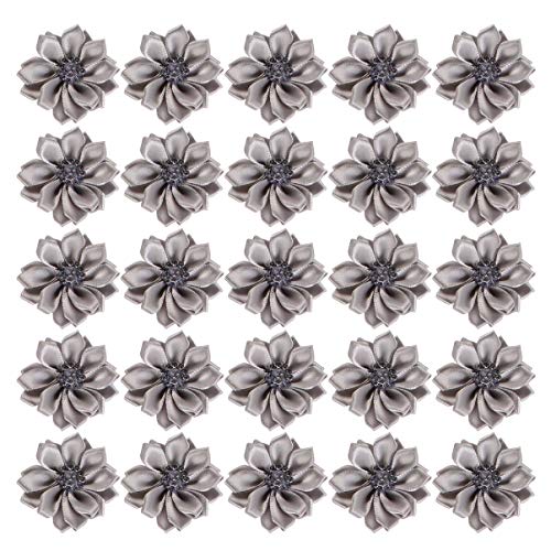 40 Stücke 4 cm Satinband Blumen Nähen Band mit Acryl Diamant Decor DIY Ornament für Kostüm Rucksack Party Favor (Hellgrau) von Supvox