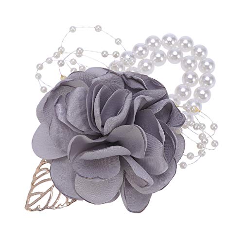 Hochzeit Handgelenk Corsage Rose Handgelenk Corsage Künstliche Rose Corsage für Braut Brautjungfer Hellgrau von Supvox