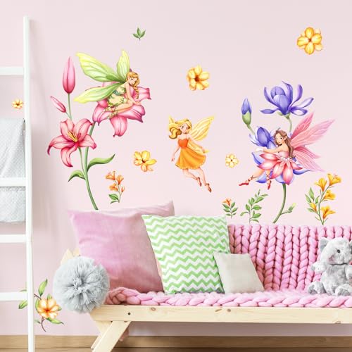 Supzone Blume Fee Wandaufkleber Elfen Gartenblumen Wandabziehbilder abnehmbare Vinyl Wanddekoration für Mädchen Baby Kinderzimmer Kinder Schlafzimmer Wohnzimmer Badezimmer von Supzone