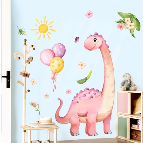 Supzone Wandtattoo Dinosaurier Große Rosa Wandaufkleber Dino Ballon Tropische Blumen Wandsticker Mädchenzimmer Abnehmbar Wanddekor für Kinderzimmer Babyzimmer Schlafzimmer Türen Wanddeko von Supzone