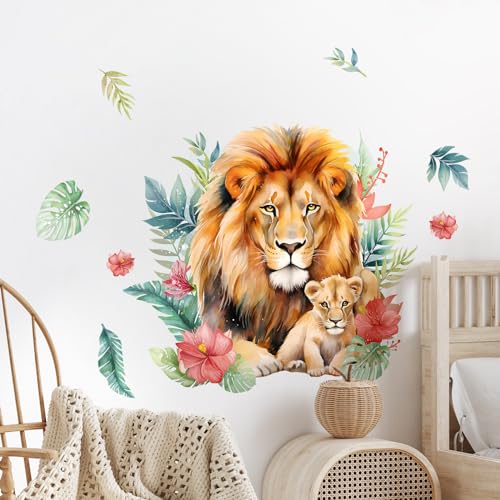 Supzone Wandtattoo Dschungel-Löwe Wandaufkleber Safaritiere Löwenmutter und Junge Wandsticker Jungenzimmer Wand Dekor für Kinderzimmer Babyzimmer Schlafzimmer Wanddeko von Supzone