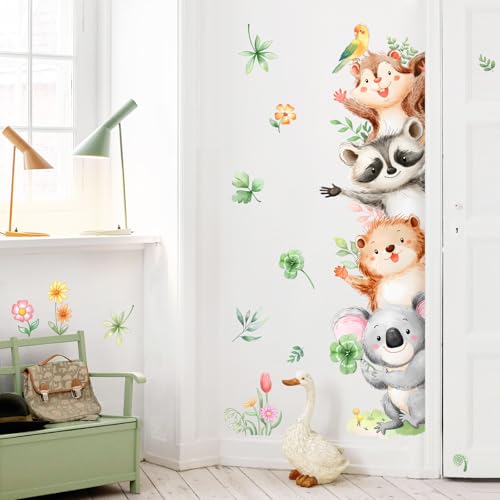 Supzone Wandtattoo Dschungel Tiere Wandaufkleber Elefant Koala Waschbär Eichhörnchen Wandsticker Abziehen und ankleben für Kinderzimmer Babyzimmer Schlafzimmer Türen Wanddeko von Supzone