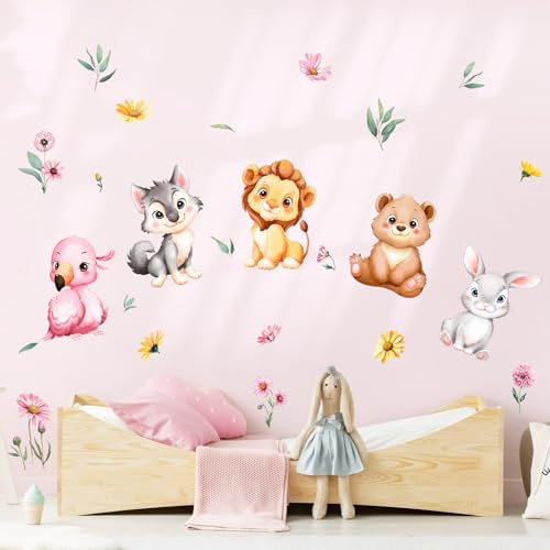 Supzone Wandtattoo Dschungeltieren Wandaufkleber Cartoon Giraffe Bär Eichhörnchen Kaninchen Wandsticker Abziehen und ankleben für Mädchenzimmer Kinderzimmer Babyzimmer Schlafzimmer Türen Wanddeko von Supzone