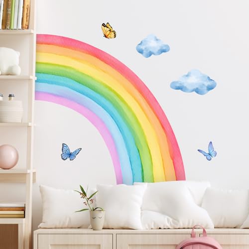 Supzone Wandtattoo Regenbogen Groß 120*108cm Wandaufkleber Aquarell Regenbogen Wolke Schmetterling Wandsticker Mädchenzimmer Abnehmbar Wanddekor für Kinderzimmer Babyzimmer Schlafzimmer Türen Wanddeko von Supzone