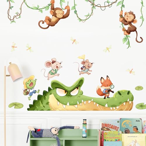 Supzone Wandtattoo Dschungeltier Abenteuer Wandaufkleber Wütendes Krokodil Hängender Affe Maus Fuchs Wandsticker Jungenzimmer Wand Dekor für Kinderzimmer Babyzimmer Schlafzimmer Wanddeko von Supzone