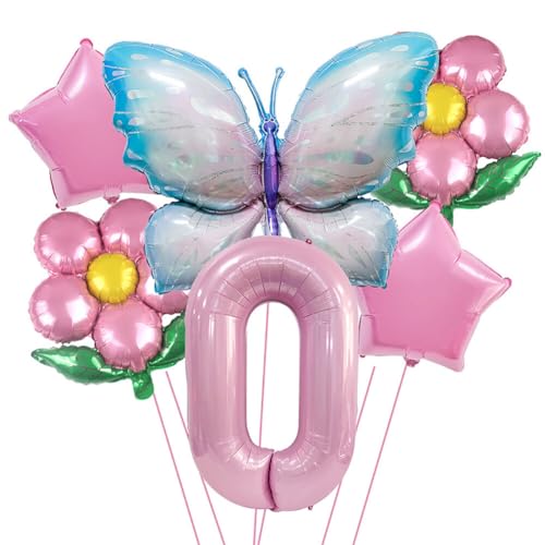 0 Jahre Schmetterling Geburtstag Deko,Geburtstagsdeko Schmetterling Deko 0 Jahre Partyzubehörset,Schmetterling Luftballon Folienballon Zahlen-Ballon Zahl 0 Happy Birthday Deko Kinder Mädchen Party von Surakey