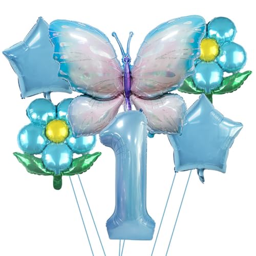 1 Jahre Schmetterling Geburtstag Deko,Geburtstagsdeko Schmetterling Deko 1 Jahre Partyzubehörset,Schmetterling Luftballon Folienballon Zahlen-Ballon Zahl 1 Happy Birthday Deko Kinder Mädchen Party von Surakey