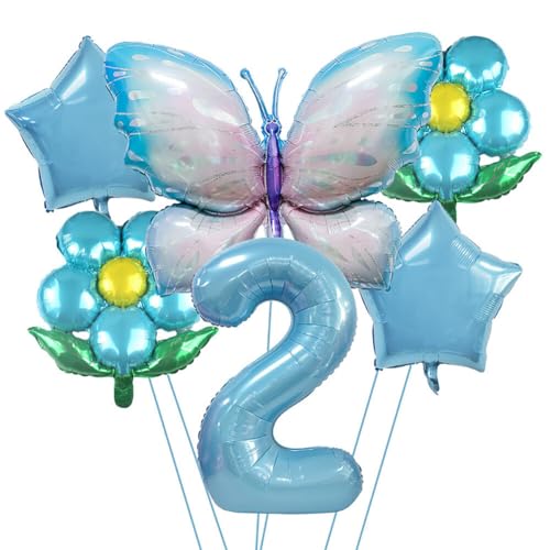 2 Jahre Schmetterling Geburtstag Deko,Geburtstagsdeko Schmetterling Deko 2 Jahre Partyzubehörset,Schmetterling Luftballon Folienballon Zahlen-Ballon Zahl 2 Happy Birthday Deko Kinder Mädchen Party von Surakey