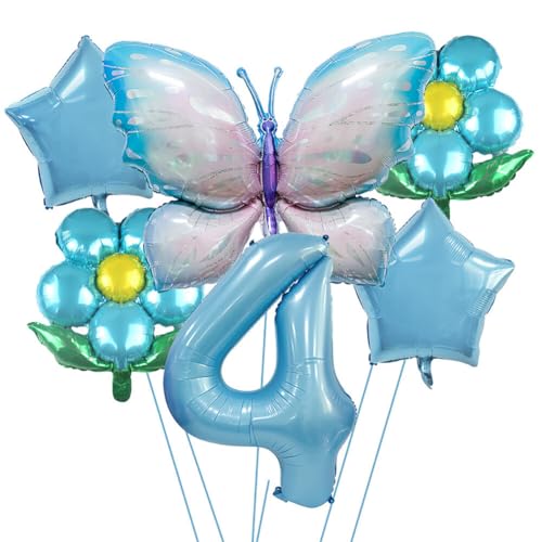 4 Jahre Schmetterling Geburtstag Deko,Geburtstagsdeko Schmetterling Deko 4 Jahre Partyzubehörset,Schmetterling Luftballon Folienballon Zahlen-Ballon Zahl 4 Happy Birthday Deko Kinder Mädchen Party von Surakey