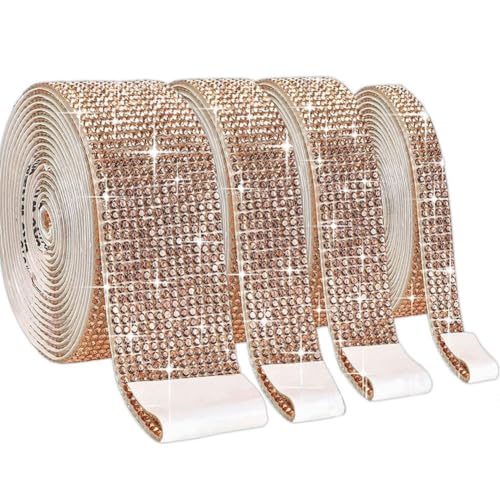 4 Rollen Selbstklebende Kristall Strass Diamant Band,Strass Selbstklebend Band Glitzersteine Strasssteine DIY Dekoration Bling Aufkleber mit 2 mm Strass für Auto Handwerk Hochzeit Telefon Dekoration von Surakey