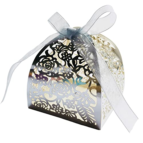 50 Stück Hochzeit Geschenkbox Geschenkschachtel 6x6x8cm Klein Papier Geschenkbox mit Rose Blumen Süßigkeiten Bonbons Schachtel Schokolade Kartons Geschenkkartons für Hochzeit Taufe Party Geburtstag von Surakey