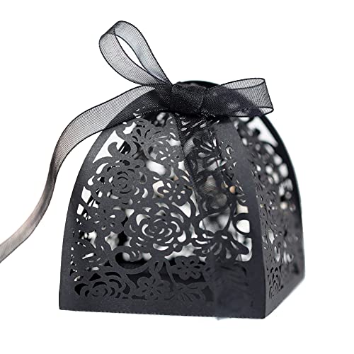 50 Stück Hochzeit Geschenkbox Geschenkschachtel 6x6x8cm Klein Papier Geschenkbox mit Rose Blumen Süßigkeiten Bonbons Schachtel Schokolade Kartons Geschenkkartons für Hochzeit Taufe Party Geburtstag von Surakey