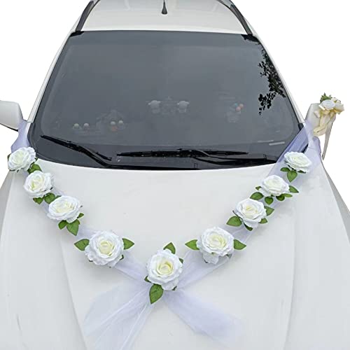 Autoschmuck Hochzeit Motorhaube Car Auto Wedding Deko, Hochzeit Braut Paar Rose Deko Dekoration Auto Schmuck Car Wedding Girlande Autodeko Hochzeitsschmuck Hochzeitsauto Deko für Hochzeit Party von Surakey