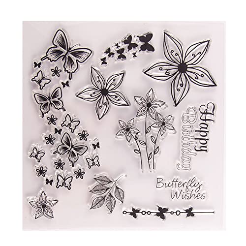 Blumen Feder Stempel,Blumen Silikon Klar Stempel Löwenzahn Schmetterling Blumenfee Blätter Silikonstempel Vintage Clear Stempel für DIY Karte Bullet Journa, Scrapbooking, Kartenherstellung von Surakey