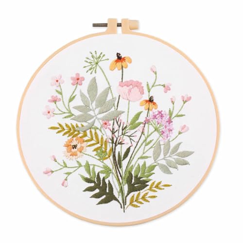 Blumen Stickerei Set Anfänger, Kreuzstich Starter kit mit Anleitung, 20cm Stickrahmen Erwachsene Sticksets DIY Stickerei Zubehör Set Embroidery Cross Stitch Starter Kit für Kunst Handwerk Nähen von Surakey