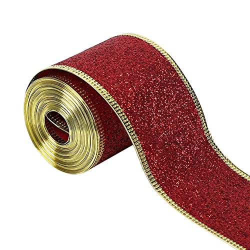 Geschenkband Weihnachten, 10 Yard 5CM breit Glitzer Weihnachtsbänder, Schleifenband Satinband, Weihnachten Band, Weihnachtsbaum Band für Weihnachten Dekoration Hochzeit Party Geschenk Verpackung von Surakey