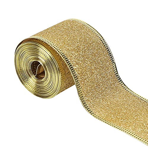 Geschenkband Weihnachten, 10 Yard 5CM breit Glitzer Weihnachtsbänder, Schleifenband Satinband, Weihnachten Band, Weihnachtsbaum Band für Weihnachten Dekoration Hochzeit Party Geschenk Verpackung von Surakey