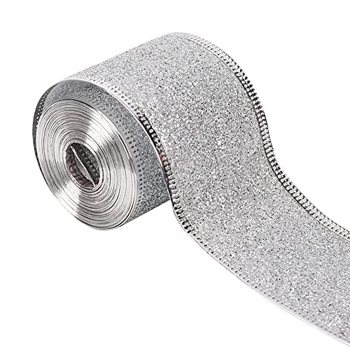 Geschenkband Weihnachten, 10 Yard 5CM breit Glitzer Weihnachtsbänder, Schleifenband Satinband, Weihnachten Band, Weihnachtsbaum Band für Weihnachten Dekoration Hochzeit Party Geschenk Verpackung von Surakey