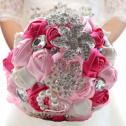 Handgemachte Brautstrauß Braut Satin Rosen Blumen Strass Perlen Brautstrauss Hochzeit Hochzeitssträuße künstlich Handwurf Blumenstrauß künstlich Rosen Hochzeit Blumen Brautjungfer Blumensträuße von Surakey