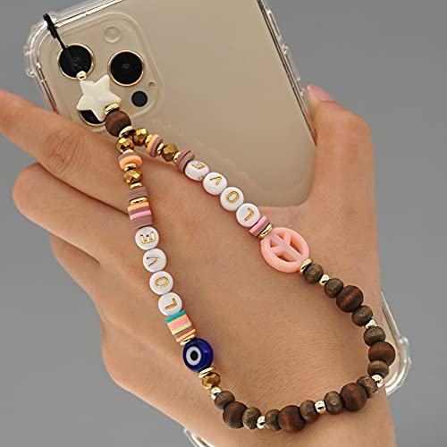 Handykette Perlen Handy Strap,Böhmische Perlen Handschlaufe für Telefon,Acryl Lächeln Stern Perlen Anti-Verlorene Handykette Telefon Anhänger Schlüsselband Kette Mobile Phone Handy-Schmuck für Frauen von Surakey