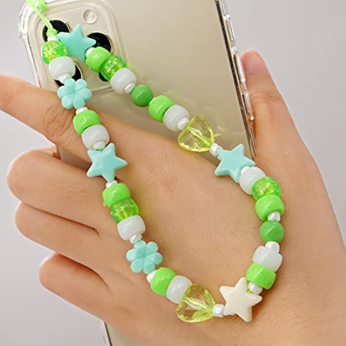 Handykette Perlen Handy Strap,Böhmische Perlen Handschlaufe für Telefon,Acryl Lächeln Stern Perlen Anti-Verlorene Handykette Telefon Anhänger Schlüsselband Kette Mobile Phone Handy-Schmuck für Frauen von Surakey