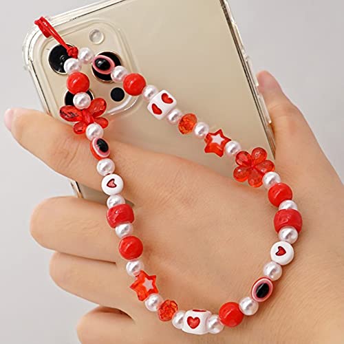 Handykette Perlen Handy Strap,Böhmische Perlen Handschlaufe für Telefon,Acryl Lächeln Stern Perlen Anti-Verlorene Handykette Telefon Anhänger Schlüsselband Kette Mobile Phone Handy-Schmuck für Frauen von Surakey